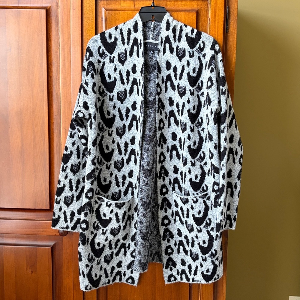Premise Black and Gray Animal Print Cardigan